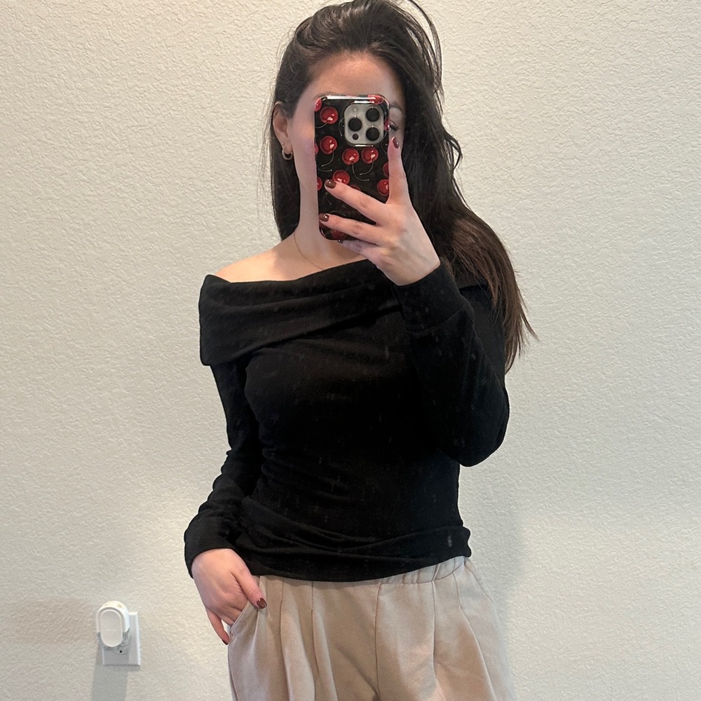 Belle Du Jour Black Off-Shoulder Sweater